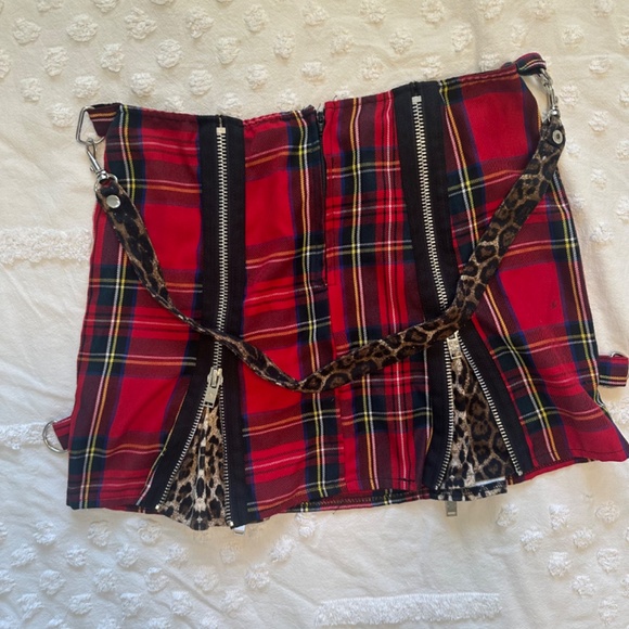 Dolls Kill Plaid + Leopard Print Pleated Mini Skirt 🐆❤️ - Picture 4 of 4